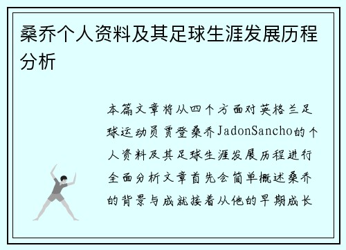 桑乔个人资料及其足球生涯发展历程分析